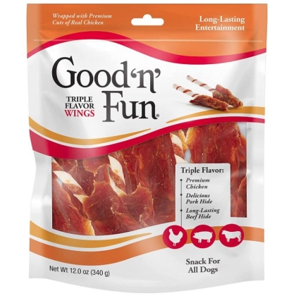 Healthy Hide Good\'n\' Fun Triple-Flavor Wings Chicken, Pork and Beef Hide