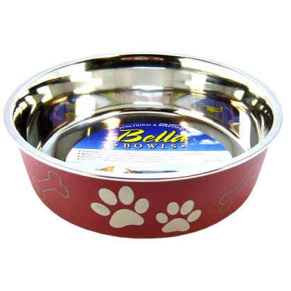 Loving Pets Stainless Steel & Merlot Dish with Rubber Base