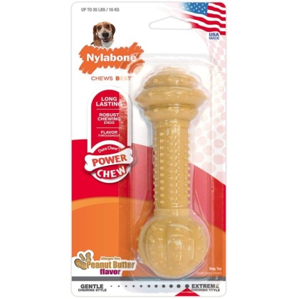 Nylabone Dura Chew Barbell Dog Chew Toy - Peanut Butter Flavor
